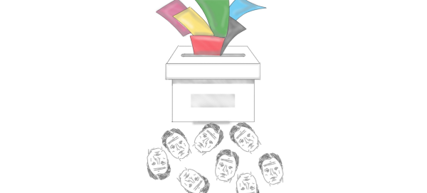 Bundestagwahl Urne 2025 mit Habeck Köpfe